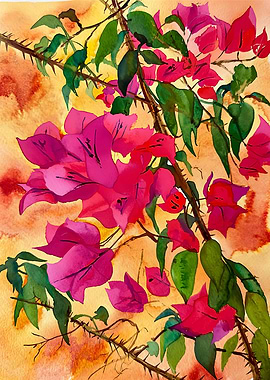 Vibrant Bougainvillea Watercolor Painting