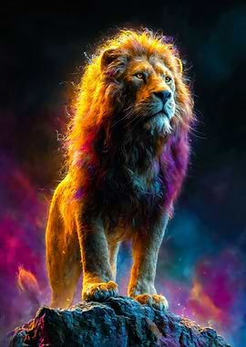 Powerful Lion Cosmic Mane Digital Art