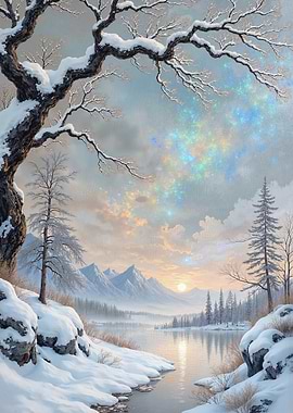 Enchanting Winter Landscape with Aurora