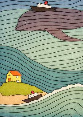 Whimsical Whale and Boats Illustration