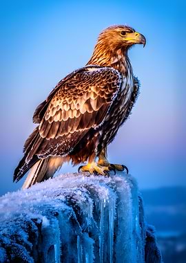 Majestic Eagle Perched on Icy Rock