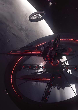 Futuristic Space Station Orbiting Planet