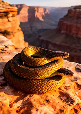 Snakes coiled on rock with Grand Canyon background