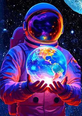 Astronaut Holding Earth in Space