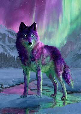 Wolf Under Aurora Borealis