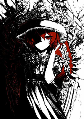 Gothic Anime Girl with Red Hair and Roses
