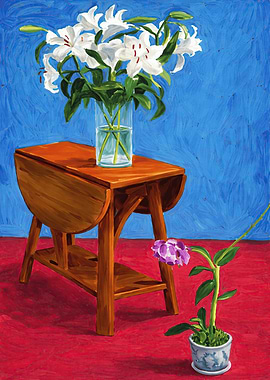 Still Life with White Lilies and Orchid