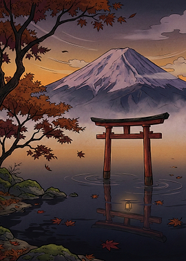 Mount Fuji Torii Gate Autumn