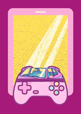 Pink Game Controller with Car Reflection