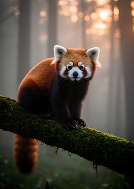 Red Panda on a Mossy Branch