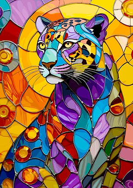 Stained Glass Leopard Portrait