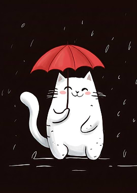 Cute Cat Red Umbrella