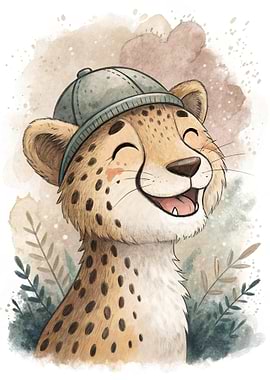 Cute Cheetah Cub Wearing a Hat