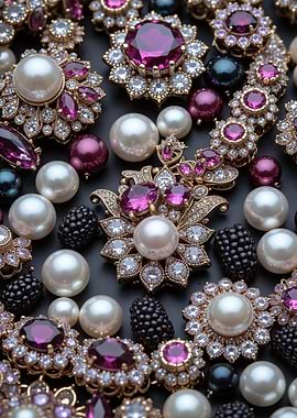 Ornate Jewelry with Pearls and Gemstones