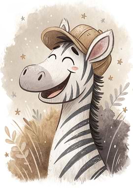Happy Zebra Wearing a Hat