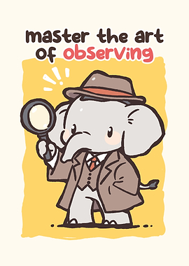 Cute Elephant Detective with Magnifying Glass