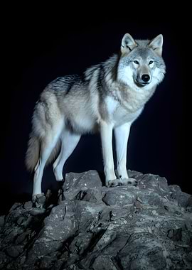 Wolf standing on rocks