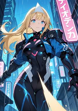 Cyberpunk Anime Girl in Neon City