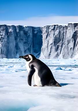 Penguin on Iceberg with Cliffs