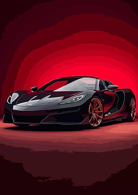Sleek Black Sports Car on Red Background