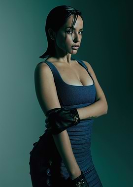Becky G in Blue Dress and Gloves