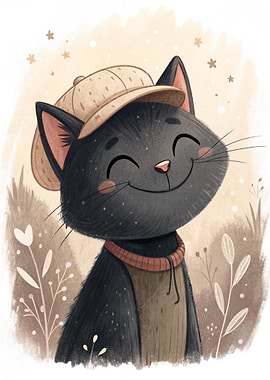 Cute Black Cat Wearing a Cap