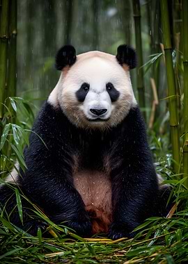 Panda in the rain