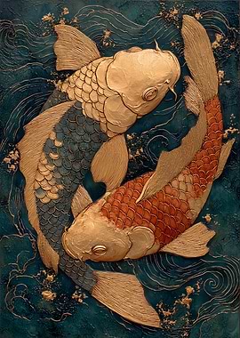 Two Koi Fish in Water