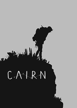 Hiker on cliff edge with 'Cairn' text