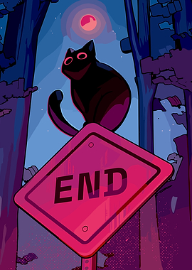 Black Cat on End Sign