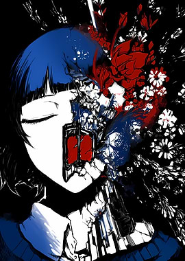 Deconstructed Anime Girl with Flowers
