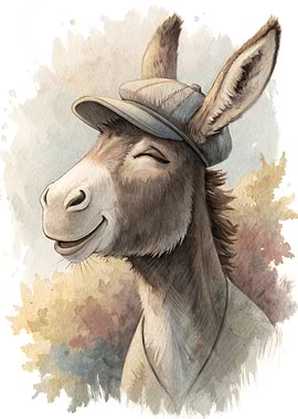 Smiling Donkey Wearing a Cap