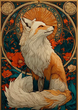 Art Nouveau Fox with Flowers
