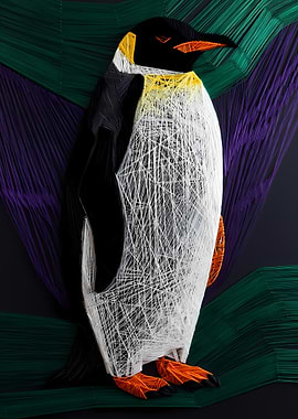 String art penguin with colorful background