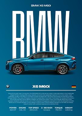 BMW X6 M60i Car Poster