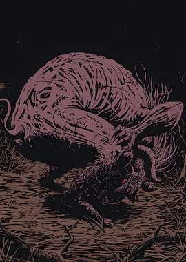 Dark Fantasy Creature with Red Eyes