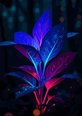 Bioluminescent Plant in Dark Forest