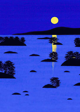 Surreal Night Landscape with Floating Islands