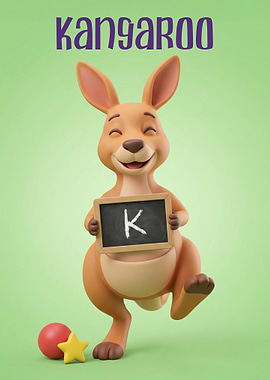 Cute Kangaroo with Letter K
