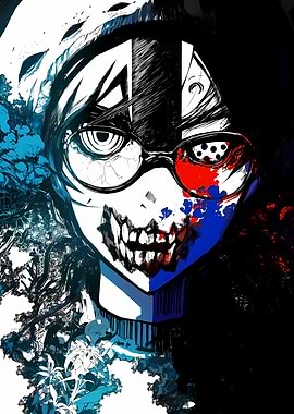 Disturbing Anime Portrait with Split Personality