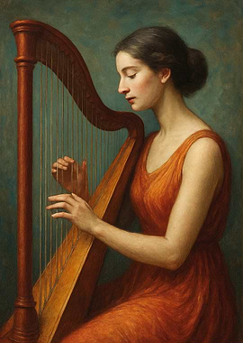 Woman playing a harp