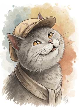 Cute Cat Wearing a Hat and Scarf