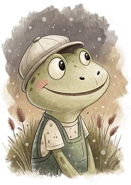 Cute Frog Wearing Overalls and Hat