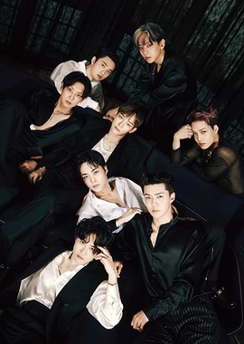 EXO Members Posing in Dark Attire