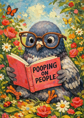 Funny Pigeon Reading Book Poster