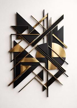 Geometric Black and Gold Wall Art