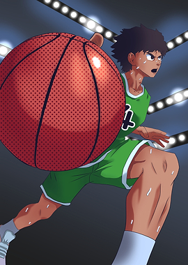 Anime basketball player dribbling