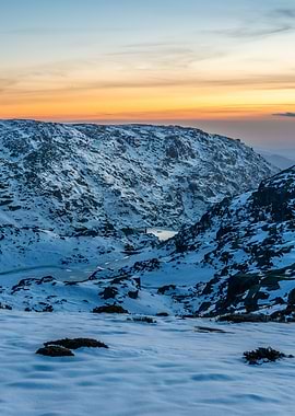 Snowy Mountain Landscape at Sunset