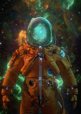 Astronaut in Space with Galaxy Reflection