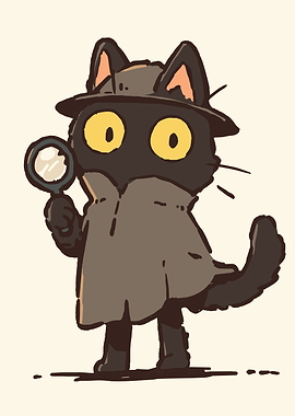 Detective Cat with Magnifying Glass